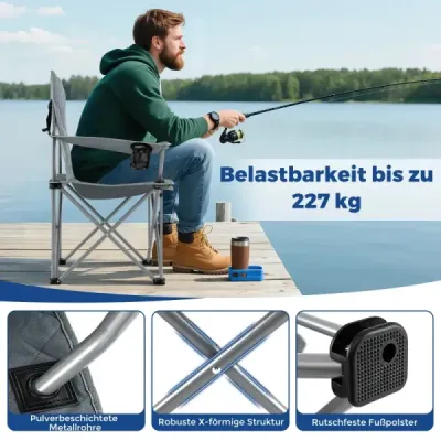 Sada 2 ks skladacích kempingových stoličiek s chladiacou taškou a držiakom na nápoje, nosnosť 227 kg, čalúnená rybárska stolička
