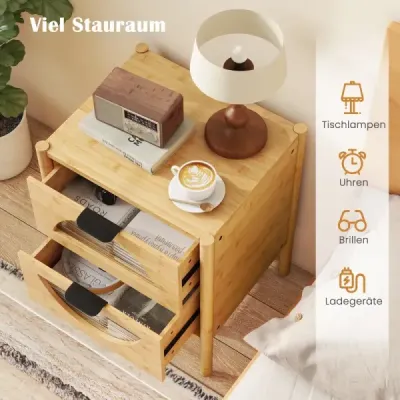 Sada 2 ks bambusových nočných stolíkov s 2 zásuvkami Moderný odkladací stolík Robustný nočný stolík