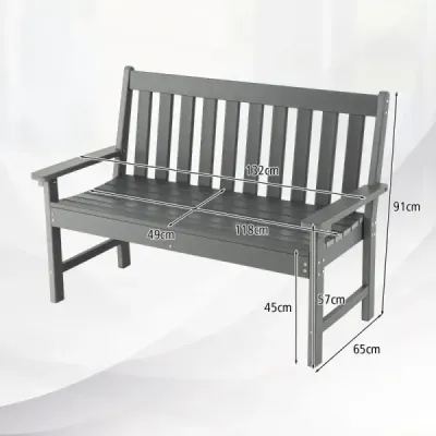 132 cm dlhá lavička Záhradná lavička z HDPE do každého počasia pre 2-3 osoby 132 x 65 x 91 cm Sivá