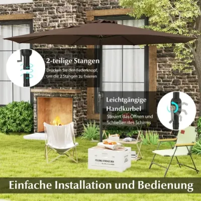 360 cm záhradný slnečník s kľukou, 8 výstuh, s ventiláciou, na ochranu pred slnkom, do záhrady, na kávu