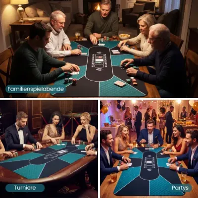 179 x 89 cm pokerová podložka na stôl Texas Hold'em, vodoodpudivá, protišmyková, pre 10 hráčov, Party Casino, čierna a zelená