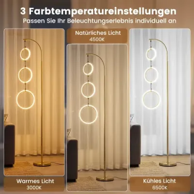 3-ramenná LED stojaca lampa na čítanie s 3 zavesenými krúžkami a nožným vypínačom