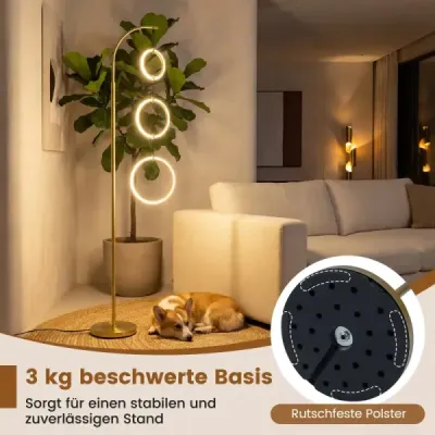 3-ramenná LED stojaca lampa na čítanie s 3 zavesenými krúžkami a nožným vypínačom