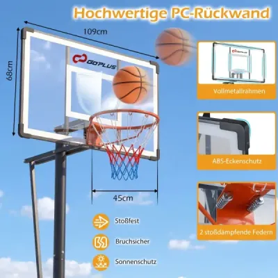 Basketbalový kôš so stojanom, 2 kolieskami a záťažovým vakom – výškovo nastaviteľný basketbalový stojan