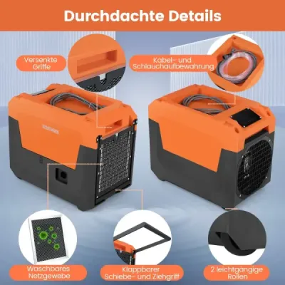 66 l/deň Elektrický odvlhčovač vzduchu s odtokovou hadicou a čerpadlom Priemyselný odvlhčovač budov Oranžový