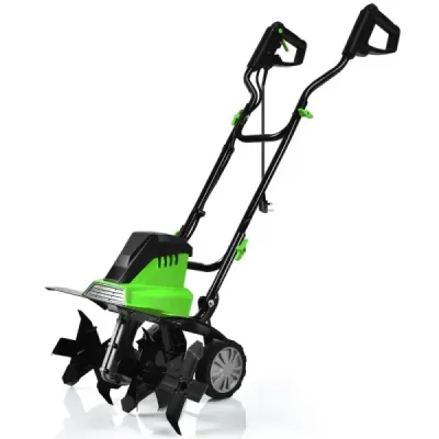 Elektrický kultivátor so 6 nožmi na orbu a 2-bodovým bezpečnostným spínačom, záhradný kultivátor s výkonom 1500 W, zelený