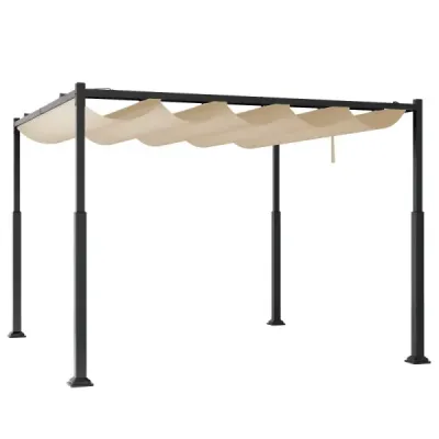 Pergola s rozmermi 3,1 x 3,1 m s posuvnou strechou, vodotesný pavilón, zimný záhradný pavilón, béžová farba