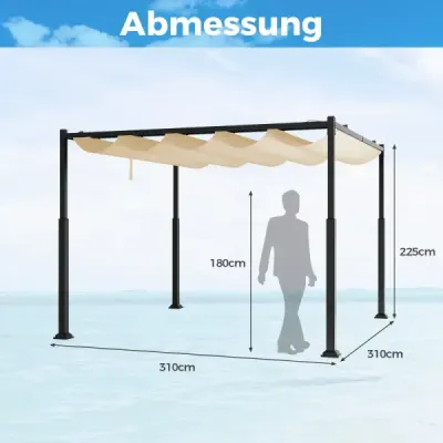 Pergola s rozmermi 3,1 x 3,1 m s posuvnou strechou, vodotesný pavilón, zimný záhradný pavilón, béžová farba