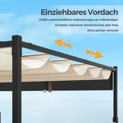 Pergola s rozmermi 3,1 x 3,1 m s posuvnou strechou, vodotesný pavilón, zimný záhradný pavilón, béžová farba