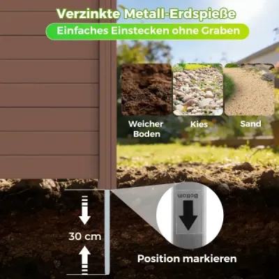 Plot na ochranu súkromia, záhradný plot s 2 panelmi, odolný voči poveternostným vplyvom, lamelový plot s 3 stĺpikmi, hnedý