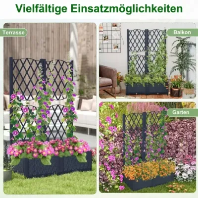 Vysoký záhon s opornou mrežou, plastový kvetináč s odtokovými otvormi, do záhrady alebo na balkón, 80 x 40 x 122 cm, sivý