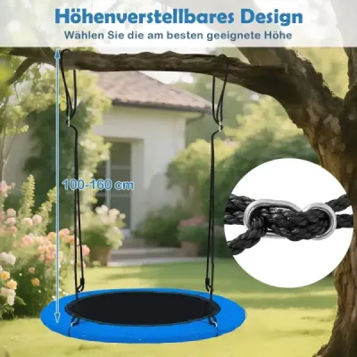 Hojdačka Hniezdo Ø100cm LED osvetlenie Nastaviteľné lano do 150kg Záhradné ihrisko Modrá