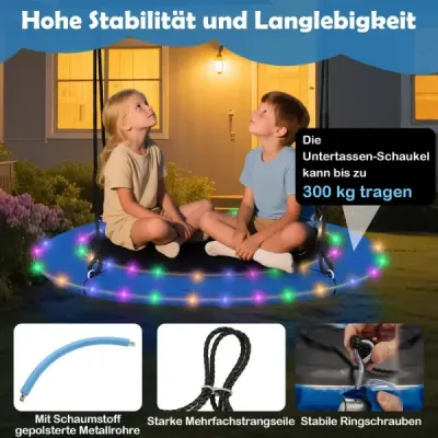 Hojdačka Hniezdo Ø100cm LED osvetlenie Nastaviteľné lano do 150kg Záhradné ihrisko Modrá