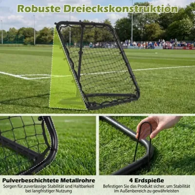 Skladací futbalový odrazový meter so 4 nastaviteľnými uhlami, odrazovou stenou a odrazovou sieťou.