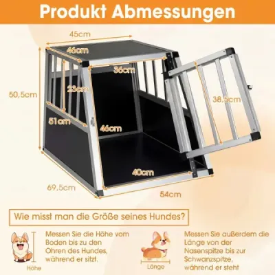 Prepravný box pre psa s uzamykateľnými dvierkami a odnímateľnou prepážkou, hliníkový box pre psa, 69,5 x 54 x 50,5 cm