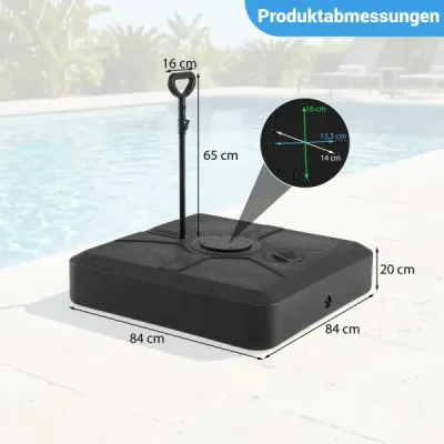 Štvorcový podstavec/závažie slnečníka z HDPE s kolieskami a ťažnou tyčou, 84 x 84 x 20 cm