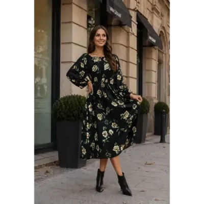 Dámske šaty v štýle kimono MODA02116 čierno-béžové