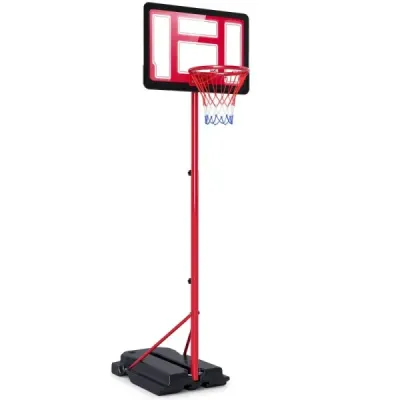 Detský basketbalový kôš 95-155 cm, výškovo nastaviteľný basketbalový stojan s plniteľnou základňou, červený