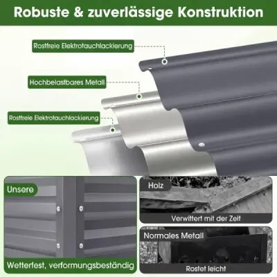 Vyvýšený záhradný záhon s kovovými nohami, vyvýšený záhradný záhon, robustný kvetináč na balkón, terasu a do záhrady, sivý