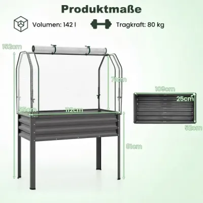 Vyvýšený záhradný záhon z pozinkovaného kovu s PE krytom. Vyvýšený záhradný záhon s rolovacími dverami Sivý.