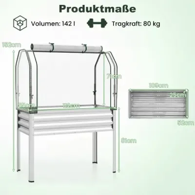 Vyvýšený záhradný záhon z pozinkovaného kovu s PE krytom. Vyvýšený záhradný záhon s rolovacími dverami Strieborná.