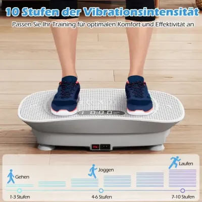 Vibračná plošina s 10 úrovňami rýchlosti a diaľkovým ovládaním, vibračný trenažér s LED displejom, sivá