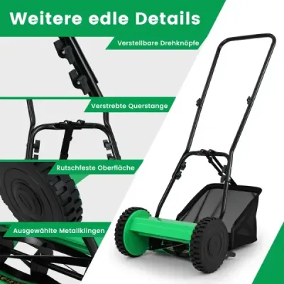 Váľcová kosačka Ručná kosačka so šírkou kosenia 30 cm, 18,5-litrový zberný kôš, zelená