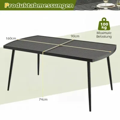 Záhradný stôl 160 x 90 cm Vonkajší jedálenský stôl pre 6 osôb Kovový balkónový stôl s otvorom na slnečník s priemerom 4 cm