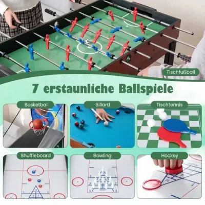 Súprava 15 v 1 – multifunkčný stolový set s stolným futbalom, hokejom, biliardom a stolným tenisom v prírodnej farbe a čiernej