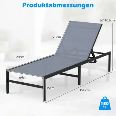 Ležadlo na opaľovanie do exteriéru Nastaviteľné ležadlo 64 x 198 x 67 – 103 cm, šedé