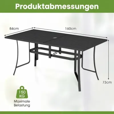 Záhradný stôl z kovu, balkónový stôl s otvorom na slnečník, štvorcový terasový stôl pre 6 osôb