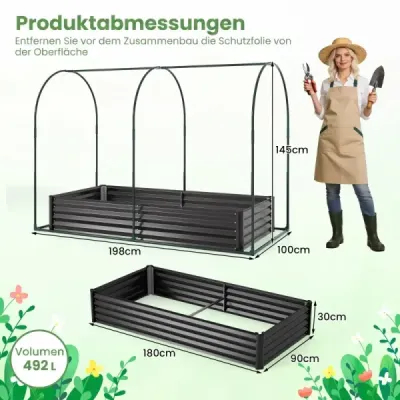 3 v 1 vyvýšený záhon so skleníkom – kovový kvetináč s PVC krytom a 2 oknami – skleník na jar – čierny