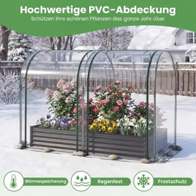3 v 1 vyvýšený záhon so skleníkom – kovový kvetináč s PVC krytom a 2 oknami – skleník na jar – čierny