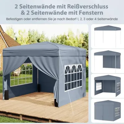 Pavilon 3 x 3 m – skladací pavilon typu „pop-up“ so 4 odnímateľnými bočnými stenami, párty stan s 3-stupňovým nastavením výšky, sivý