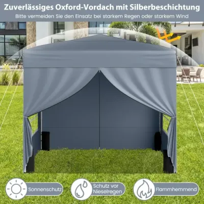 Pavilon 3 x 3 m – skladací pavilon typu „pop-up“ so 4 odnímateľnými bočnými stenami, párty stan s 3-stupňovým nastavením výšky, sivý