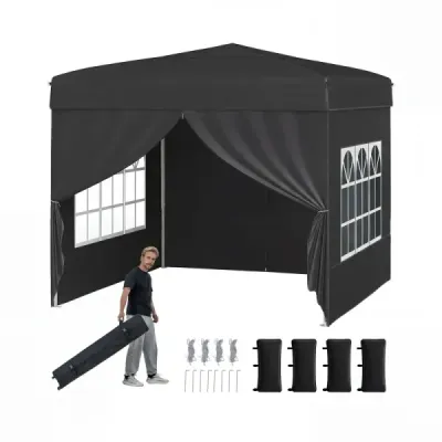 Pavilon 3 x 3 m – skladací pavilon typu „pop-up“ so 4 odnímateľnými bočnými stenami, s 3-stupňovým nastavením výšky, čierny