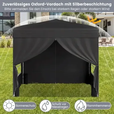 Pavilon 3 x 3 m – skladací pavilon typu „pop-up“ so 4 odnímateľnými bočnými stenami, s 3-stupňovým nastavením výšky, čierny