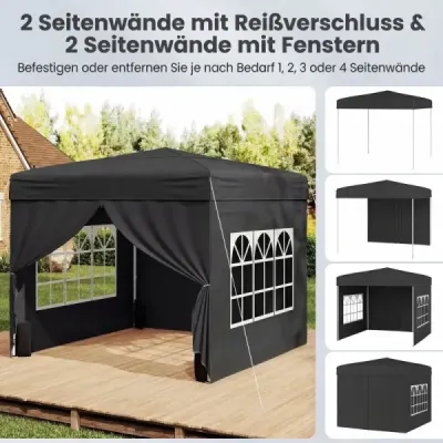 Pavilon 3 x 3 m – skladací pavilon typu „pop-up“ so 4 odnímateľnými bočnými stenami, s 3-stupňovým nastavením výšky, čierny