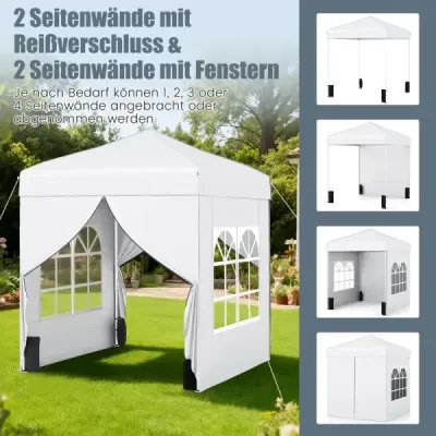 Skladací záhradný altánok 2 x 2 m s odnímateľnými bočnými stenami, biely