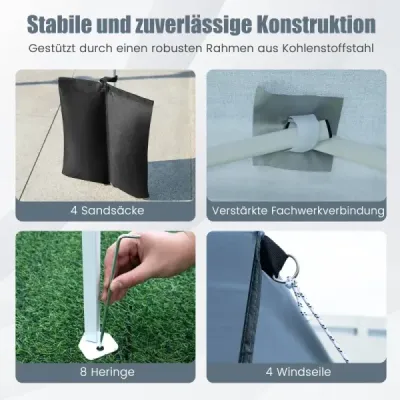 Skladací záhradný altánok 2 x 2 m s odnímateľnými bočnými stenami, sivý