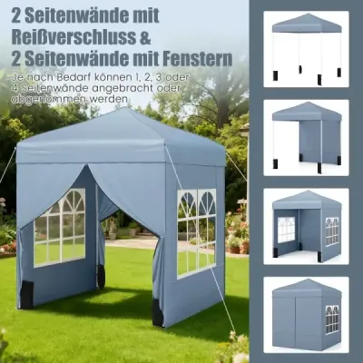 Skladací záhradný altánok 2 x 2 m s odnímateľnými bočnými stenami, sivý