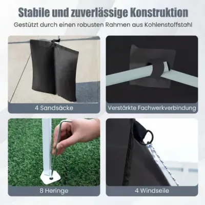 Skladací záhradný altánok 2 x 2 m s odnímateľnými bočnými stenami, čierny