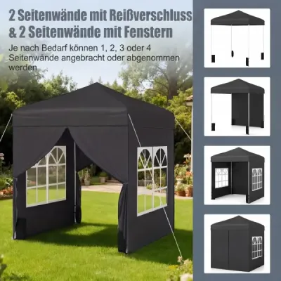 Skladací záhradný altánok 2 x 2 m s odnímateľnými bočnými stenami, čierny