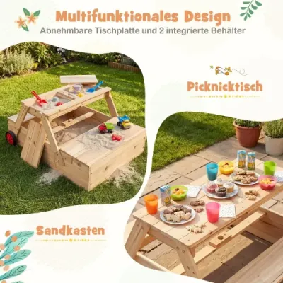 Detský piknikový stôl s pieskoviskom a slnečníkom – drevený detský stôl s odnímateľnou doskou