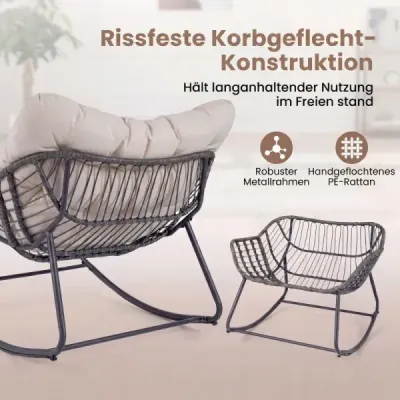 Hojdacie kreslo so stoličkou Hojdacie kreslo z PE ratanu a kovového rámu Ergonomické relaxačné kreslo Šedé