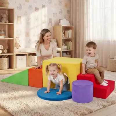 Penové stavebné kocky, 6-dielna sada mäkkých penových kociek s zamatovým povrchom, interiérové mäkké kocky, červené