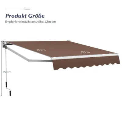 OP70368CF  3 x 2,5 m sklopné rameno markíza slnečná markíza balkónová markíza terasa svorka markízy markíza hnedá SKLADOM