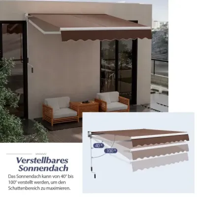 OP70368CF  3 x 2,5 m sklopné rameno markíza slnečná markíza balkónová markíza terasa svorka markízy markíza hnedá SKLADOM