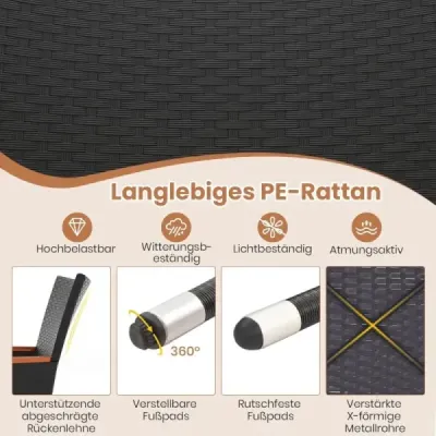 9 TLG. Ratanový záhradný nábytok jedálenský set pre 8 osôb záhradný stôl z agátového dreva s otvorom na slnečník