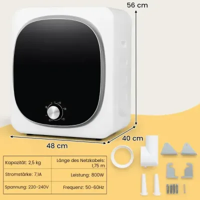 Súprava: mini sušička bielizne 5 kg, 800 W + mini práčka 4,5 kg, 310 W, 50 × 50 × 85 cm